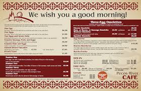 Menu Pecos River Cafe Lunch Restaurants Western Omelette Cafe Menu
