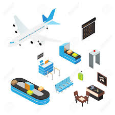 Air travel with metal detector. Airport Isometric Vector Illustrations Set Airplane Tourist Royalty Free Cliparts Vectors And Stock Illustration Image 140432039
