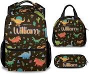 Mochila personalizada para niños con lonchera para niños y niñas, juego  personalizado de 3 mochilas escolares de dinosaurios a juego, bonita bolsa  ...