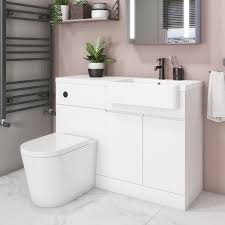 This unit will come with a built in basin, back to wall toilet pan and storage cupboard. Bali Matt White Toilet And Basin Vanity Combination Unit 1100mm Right Hand Better Bathrooms