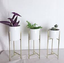 Turn your home into a greenhouse with indoor planters and pots. Succulent Planter With Metal Gold Black White Stand Small Etsy