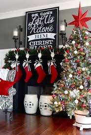 Black And White Christmas Decoration Images Black And White Christmas Mantel Decor Christmas Mantel Oh Come Let Us Adore Him Red Christmas Mantel Decorations Red Christmas Decor Christmas Fireplace