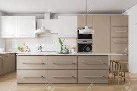 White and beige ⭐ , turkey, adana, turgut özal blv., 101: Interior Of Modern Kitchen With White And Brick Walls Wooden Stock Photo Picture And Royalty Free Image Image 133470734
