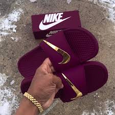 Black And Gold Nike Slides Nike Benassi Velvet Golden Check Slides Nike Slippers Trending Shoes Shoes