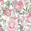 Seamless pattern with isolated watercolor floral bouquets from tender flowers and leaves in pink and purple pastel shades. 1