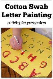 Learning To Write The Alphabet With Cotton Swab Painting The Stay At Home Mom Survival Guide Preschool Learning Activities Preschool Learning Teaching Kids