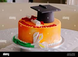 Graduation Cake With Green Grass Background Isolated Stock Photo Alamy
