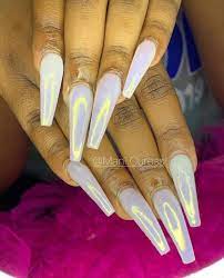 X Long Coffin Nails Pearl Chrome Coffin Nails Long Coffin Nails Nails