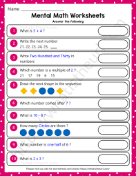 Mental math grade 1 worksheets include problems on what is the next number, which number is greater, complete the sequence of numbers, simple addition and subtraction questions, identify the geometric shape, etc. Mental Maths For Grade 1 Release 5 Page 1 Your Home Teacher