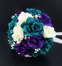 Qty you have just added. 10 Bouquet Gem Teal Purple Ivory Artificial Flower Bouquet Wedding Colors Purple Teal Bouquet Teal Flowers