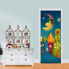 A metal door needs to be clean in order to hold a coat of paint. Children S Painting Moon Houses Door Sticker Kids Bedroom Decor Home Decoration Diy Safari Wall Decal Door Stickers Aliexpress
