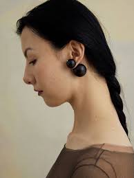 Compounded Large Orb Earrings in Ebony Wood