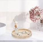 ELLDOO - Bandeja decorativa de mármol travertino natural, 9.8 pulgadas,  redonda de lujo para baño, cocina, cambiador, mesita de noche, plato de  servir ...