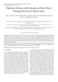 Pdf Optimum Design And Evaluation Of Solar Water Pumping System For Rural Areas