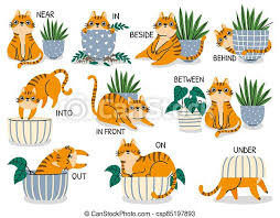 Gathering words behind them busy prepositions, always on the march. English Prepositions Educational Visual Material For Kids Learning Language Cute Cat Behind Above Near And Under Flower Canstock