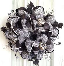 Black And White Deco Mesh Christmas Wreath Deco Mesh Sophisticated Halloween Wreath Black White Silver Or Etsy Halloween Deco Mesh Deco Mesh Wreaths Wall Wreath