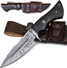 SHOKUNIN USA HawkEye Tactical Damascus Bowie Hunting Knife - Military Grade Short Bowie with Hidden Full Tang,