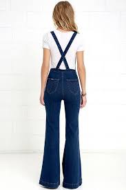 Rollas Eastcoast Dark Wash High Waisted Denim Flare Overalls