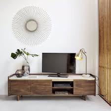 Meuble Tv 3 Portes En Acacia Massif Et Marbre Blanc Meuble Mobilier De Salon Meuble Tv
