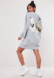 Tall Gray Back Print Oversized Hoodie Dress In 2020 Oversize Hoodie Oversized Hoodie Dress Hoodie Dress