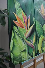 Scandinavian style tropical plants poster green leaves decorative picture modern wall art paintings for living room home decor, 50x70cm. Bird Of Paradise Arttropics Paintingtropical Foliage Large Etsy Tropical Painting Plant Painting Flower Painting