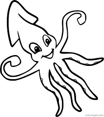 Printable giant squid coloring page. Smiling Squid Coloring Page Coloringall