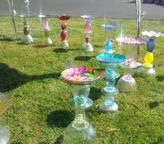 Repurposed Glass Birdbaths Glass Garden Art Glass Garden Flowers Garden Crafts