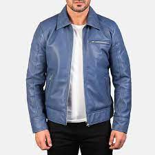 Royal Blue Handmade Classic Collar Genuine Leather Men Zipper Slim Fit Fashion Jacket Leather Jacket Style Jackets Men Fashion Celebrities Leather Jacket