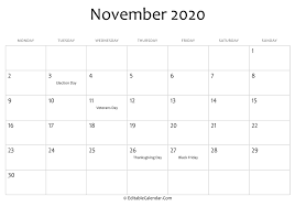 Check spelling or type a new query. November 2020 Printable Calendar With Holidays