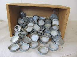 These are vintage canning jar lids. Large Lot Of Old Vintage Zinc Canning Mason Jar Lids Memorial Weekend Little Canada Estate Auction Quality Antiques Collectibles Tools More K Bid