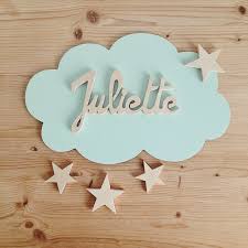 Decorative Wall Custom Name In Solid Wood Plate Holder Child Baby Room Cloud And Stars Color Mint Green Water Decoration Murale Parement Mural Porte De Chambre