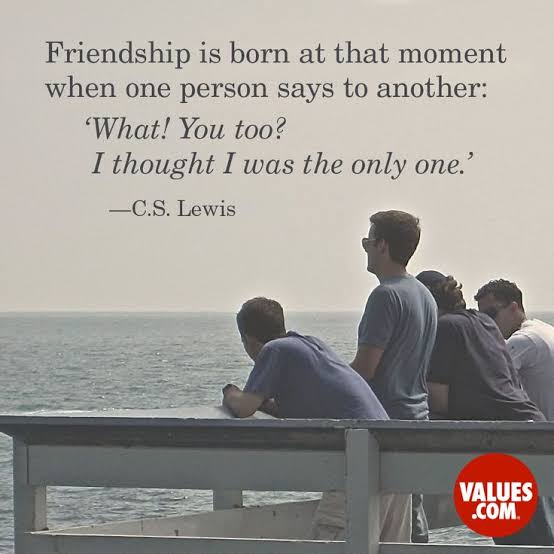 Friendship is born at that moment when one person says to another, 'What! You too? I thought I was the only one.'