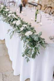Table Flowers Swag Garland White Greenery Foliage Sweet Peas Fern Healey Barn Wedding Amy Lou Photogra Barn Wedding Decorations Greenery Wedding Rustic Wedding