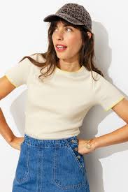 T-shirt en jersey côtelé Femme - Blanc