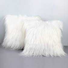 Amazon Com Partytalk 2pcs White Fur Throw Pillow Case Cushion Cover For Sofa Bedroom Car 18 X 18 Inch Chr Plush Throw Pillows Fur Throw Pillows Throw Pillows