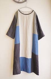 リネンパッチデザインワンピース 大きめサイズ リフォームした服 ワンピース 着物リフォーム