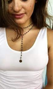 Double Wrap Necklace Drop Necklace Lariat Necklace Feat Black Crystal And Gold Rosary Chain Beaded Jewelry Bracelets Wrap Necklaces Rosary Style Necklace
