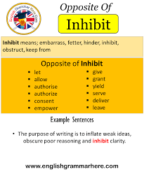Example in sentence meaning (2): Opposite Of Inhibit Antonyms Of Inhibit Meaning And Example Sentences English Grammar Here