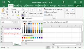The formatting associated with the selected document theme is applied to the workbook. Ms Excel 2016 Change The Font Color In A Cell