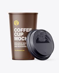 Big Matte Paper Coffee Cup With Plastic Cap Mockup Front View In Cup Bowl Mockups On Yellow Images Object Mockups