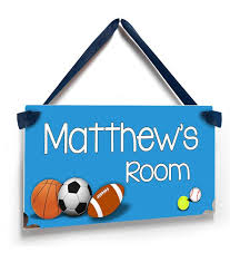 Our kids room door signs have free personalization and add personality and fun to any door, wall, locker, or room. Home Decor Sports Balls Personalised Kids Door Sign Childs Room Decor Handmade Products