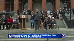 The names of 206 9/11 victims with Massachusetts ties being read at State  House followed by moment of silence.
