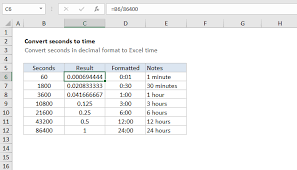 Excel Formula Convert Decimal Seconds To Excel Time Exceljet