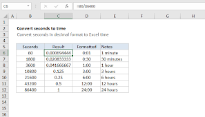 Nanoseconds to hours conversion chart. Excel Formula Convert Decimal Seconds To Excel Time Exceljet