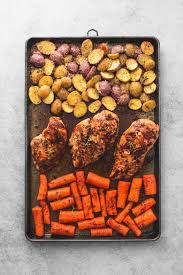 Easy Sheet Pan Balsamic Chicken With Potatoes And Carrots Recipe Lecremedelacrumb Com Sheet Pan Meals Chicken Sheet Pan Dinners Chicken Carrot Recipes