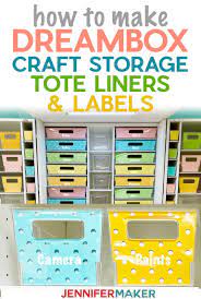 Create a small cricut craft room on a budget! Dreambox Craft Storage Tote Liners Labels Craft Storage Tote Storage Free Craft Supplies