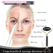 Kit 2 pç Pedra de quartzo, rolo de jade facial , detox