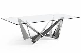 Designer Table Rectangulaire Design Acier Chrome Et Verre Trempe Trypa 240 Cm Lestendances Fr Salle A Manger Verre Verre Trempe Table En Verre