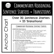 Evidence Commentary Reasoning Sentence Starters And Transitions Anchor Chart