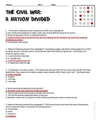 The Civil War A Nation Divided Ela Informational Text Test Prep Passage